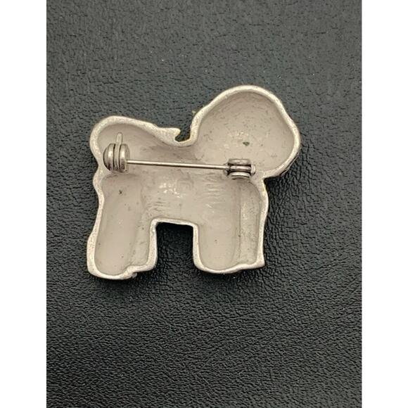 Vintage Bichon Frise Puppy Dog Brooch Pin Frosted Silver Tone Gold Tone Collar - Picture 3 of 4